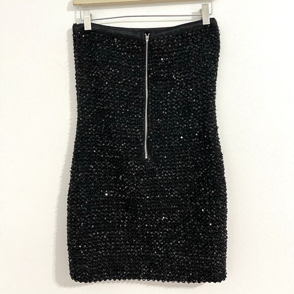 Beulah Style Sequin Mini Dress Size M / L Black Strapless Retro Y2k Glam Party - Picture 2 of 7